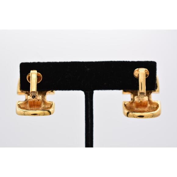 Givenchy Clip On Hoops Earrings Shiny Gold Chunky Runway Vintage Signed BinAI - Picture 10 of 12